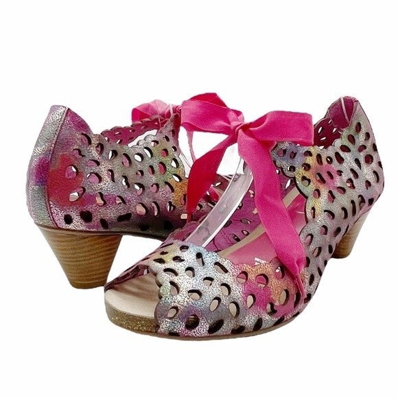 Chanii B Luca Rainbow Leather Heel Laser Cut Open Toe Shoe Women’s Size 41 US 11 - Picture 1 of 15